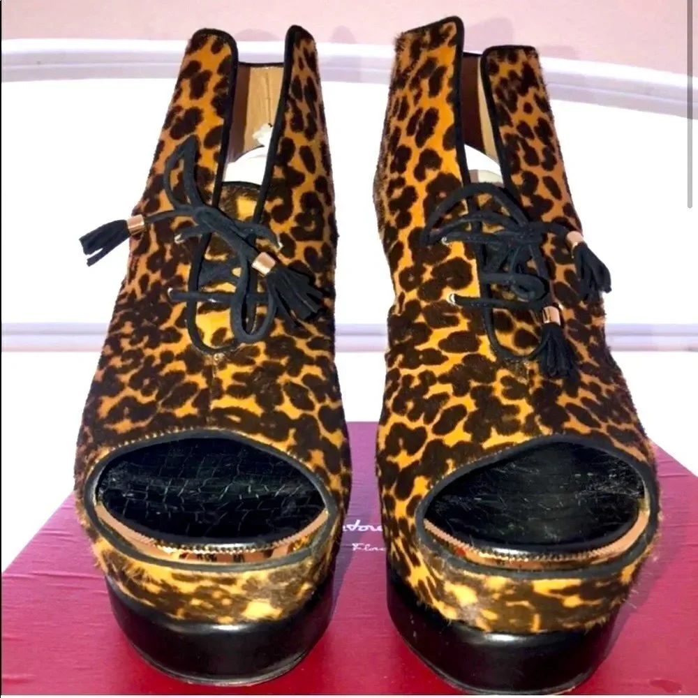 Salvatore Ferragamo Leopard Lace-up Booties